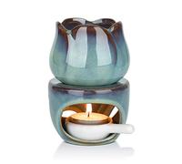 ComSaf Calentador de Aceite Esencial con Cuchara de té Quemador de aromaterapia de cerámica Azul Desmontable Difusor de Velas de Aceite aromático Tartas de Cera para la decoración del Dormitorio