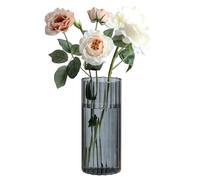 ComSaf Jarrones cilíndricos altos de 20,3 cm para centro de mesa, jarrones de ribete gris para decoración de centro de mesa, jarrones de flores transparentes altos de 20,3 cm, portavelas huracán para