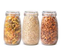 ComSaf Juego de 3 Tarros de Cristal con Tapa 1500ml, Tarros de Cristal con Tapa Hermética para Familias y Amantes de la Cocina, Mantiene Frescos Cereales y Galletas, Ideal Despensa y Encimera