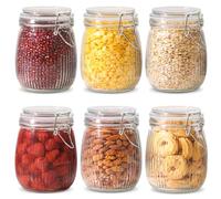 ComSaf Juego de 6 Tarros de Cristal con Tapa 750ml, Tarros de Cristal con Tapa Hermética para Familias y Amantes de la Cocina, Mantiene Frescos Cereales y Galletas, Ideal Despensa y Encimera