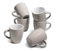 Comsaf Juego de Tazas de Café, 6 piezas Tazas de Desayuno en Cerámica, Juego de Tazas Infusiones con Mango, Copa de Té para Avena, Chocolate Leche y Cereales(Gris)