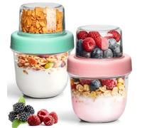 ComSaf Set de 2 Overnight Oats Jar 240ml + 120ml, Tarros de Cristal con Tapa de Doble Capa Tipo Tupper Yogurt y Cereales con Separación Seca y Húmeda, Ideales para Meal Prep, Yogur y Muesli.