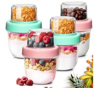 ComSaf Set de 4 Overnight Oats Jar 240ml + 120ml,Tupper Yogurt y Cereales de Doble Capa Tipo Tarros de Cristal con Tapa con Separación Seca y Húmeda, Ideales para Yogur, Frutas y Chia Pudding.