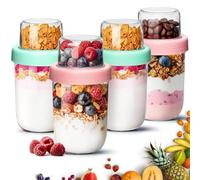 ComSaf Set de 4 Overnight Oats Jar 480ml + 120ml, Tarros de Cristal con Tapa de Doble Capa Tipo Tupper Yogurt y Cereales con Separación Seca y Húmeda, Ideales para Meal Prep, Yogur y Muesli.