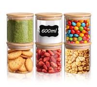 Comsaf Tarros de Cristal con Tapa, Frascos de Vidrio con Tapa, 600 ml, Set de 6 Piezas, Adecuado para Patatas Fritas, Harina Floja, Terrones de Azúcar Moreno