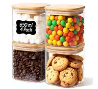 ComSaf Tarros de Cristal con Tapa, Frascos de Vidrio con Tapa, 650 ml, Set de 4 Piezas, Adecuado para Alimento para Aves, Arroz Aromático, Pipas de Girasol Peladas