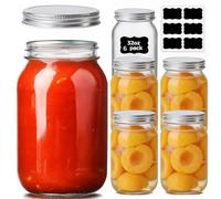 ComSaf Tarros Mason de boca ancha con tapas de 960 ml/907.2 g, paquete de 6 tarros de encurtido para cocineros caseros que hacen mermeladas y conservas, tarros de vidrio grandes para fermentos, avena
