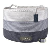 COMSE Extra Large Woven Blanket Laundry Basket, 21.7”x 13.8”, Nursery Hamper, Cotton Rope Laundry Hamper Living Room for Storage Toys Clothes Towels (White & Light Gray & Dark Gray)