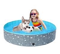 COMSLE Piscina para Perros Grandes, Piscina Plegable Perros Antideslizante y Resistente al Desgaste, Bañera para Perros PVC 80cm/ 120cm/ 160cm, Dog Pool, Gris Hueso