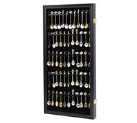 COMSREV 60 cucharas de té de recuerdo, expositor, colección coleccionista, estante de madera con 98% acrílico UV puerta con cerradura (negro)