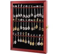 COMSREV Expositor de 36 cucharas de té de recuerdo, colección de coleccionista, estante de madera con 98% acrílico UV con cerradura para puerta (36 cucharas, cereza)