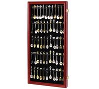 COMSREV Expositor de 60 cucharas de té de recuerdo, colección de coleccionistas, soporte de pared de madera con 98% acrílico UV con cerradura (60 cucharas, cereza)