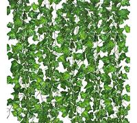 Comtelek,Guirnalda de hiedra artificial, 12 unidades, color marfil, hojas de hiedra, verde, guirnaldas con clip, para colgar, hojas artificiales, flores verdes, decoración del hogar, boda, pared
