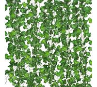 Comtelek,Guirnalda de Hiedra Artificial, 12 Unidades, Color Marfil, Hojas de Hiedra, Verde, guirnaldas con Clip, para Colgar, Hojas Artificiales, Flores Verdes, decoración del hogar, Boda, Pared…