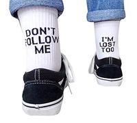 Comtervi Divertidos calcetines Don't Follow Me I'm Lost Too mujeres hombres letras bordadas para deportes de negocios ocio uso diario (negro)