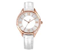 COMTEX Reloj elegante para mujer con caja de oro rosa y piedra de cristal, grapas numéricas romanas y diamante de cristal como esfera fácil de leer, reloj de moda con cinturón para mujer, oro rosa,