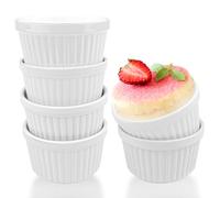 Comzantor 6 Piezas Moldes Reposteria, Molde Bizcocho, Bandejas para Horno Flan, Mini Cocotte, Cuencos de Postre, Tazones de Tapas y Salsas de Cerámica, Moldes para Tartaletas Pequeñas, Blanco