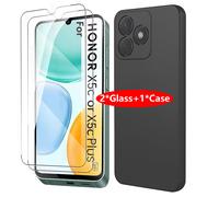 con 2 protectores de vidrio y 1 , protección total de cuerpo 360, vidrio templado con negra , flexible y a prueba de golpes compatible con Honor X5C X5C Plus y protector de pantalla