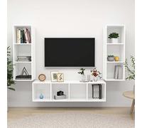 Con almacenamiento amplio montaje en pared 3 piezas blanco 37x37x107 cm | Juego de muebles de salon 3 piezas madera ingenieria blanco con espacio de almacenamiento, soporte TV mural flotante para