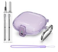 [con bloqueo de seguridad] Funda Beats Fit Pro, funda transparente para Apple Beats Fit Pro 2021, accesorios Beats Fit Pro con llavero antipérdida/correa de muñeca de silicona (morado transparente)