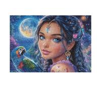con Cabello Azul y un Guacamayo Colorido Puzzles 300 Piezas Alivio Estrés Mental Tiempo Feliz Rompecabezas 3D para Toda La Familia Juguete Educativo Desafío Intelectual 300 PCS