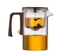 con colador, de vidrio | Hervidor de vidrio con colador, teteras de hoja móvil con separación de agua, mango de madera, para salón de té y restaurante