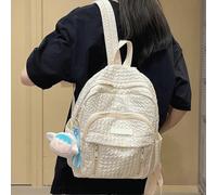 (Con colgante - Blanco crema) Mochila escolar pequeña color macarrón, mochila de gran capacidad con