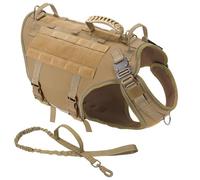 con Control De Control Sin Tirón Táctico Táctico Entrenamiento De Perros Mazo De Camping Chaleco Chaleco De Servicio De Nylon Arnés De Perro Y Fijación De Tracción con Correa,Conjunto De Caqui,ME