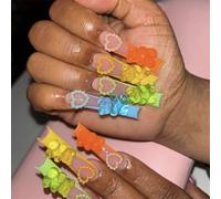 Con corazón 3D y oso cuadrado largo falso, punta francesa, artificial, celebración del día de San Valentín, diseños de corazón falsos