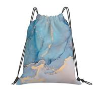 con cordón Mochila con Cordón Arte Abstracto oceánico con Textura de mármol Azul y Dorado Gym Bag Unisex Bolsa de Cuerdas para Mujer Viaje Playa 36X42cm