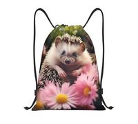 con cordón Mochila con Cordón Lindo Erizo en Flores, Unisex Bolsas de Cuerdas, Moderno Bolsas de Deporte, para Viaje Adulto 36X42cm