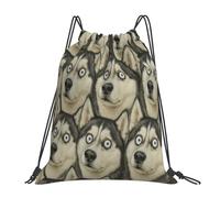 con cordón Mochila Cuerda Emoticon Divertido de Perro Husky Casual Bolsas Cordon de Gimnasio para Playa Acampada Viaje 36X42cm