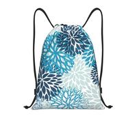 con cordón Mochila Cuerda Flores de Dalia piñata Azul y Azul Marino, Ligero Bolsas Cordon de Gimnasio, Manera Bolsa de Deporte, para Nadar Vacaciones 36X42cm