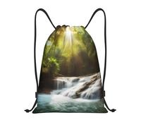 con cordón Mochila de Cuerda Árbol Luz del Sol Cascada Río Hojas Imprimir Gym Sack Práctico Bolsa de Cuerdas para Viaje Yoga Adulto 36X42cm