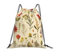 con cordón Mochila de Cuerda Arte Floral Vintage, Planta de Flores Silvestres Bolsa de Deporte Ajustable Bolsa de Cordón para Vacaciones Hombre Mujer 36X42cm