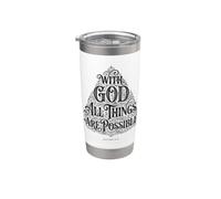 Con Dios todas las cosas son posibles | Mateo 19:26 Biblia Fe Vaso térmico de acero inoxidable de doble pared