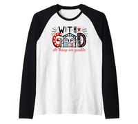 con Dios Todas Las Cosas Son posibles Navidad Natividad Amor Camiseta Manga Raglan