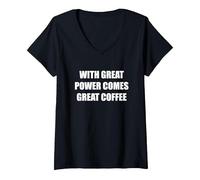 con Gran Poder Viene un Gran café Camiseta Cuello V, Mujer, Negro, XL