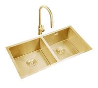 con Grifo Extraíble, Fregadero Doble Dorado para Barra, Instalación Empotrada O Bajo Encimera,O Inoxidable Cepillado, Fácil de Limpiar./Oro/85 * 45 cm