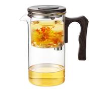 con infusor, de, con separación de agua con mango de madera - Elegante hervidor de té transparente para té de flores, té negro, té verde