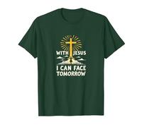 con Jesús Puedo enfrentar el mañana La Vida es aterradora Fe Cristiana Camiseta, Hombre, Verde Bosque, L