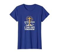 con Jesús Puedo enfrentar el mañana La Vida es aterradora Fe Cristiana Camiseta, Mujer, Azul Real, L