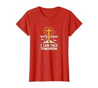 con Jesús Puedo enfrentar el mañana La Vida es aterradora Fe Cristiana Camiseta, Mujer, Rojo, S