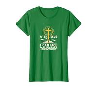con Jesús Puedo enfrentar el mañana La Vida es aterradora Fe Cristiana Camiseta, Mujer, Verde Kelly, S