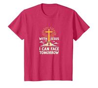 con Jesús Puedo enfrentar el mañana La Vida es aterradora Fe Cristiana Camiseta, Niños, Rojo Jaspeado, 10 años