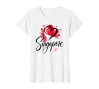 con la Bandera en Forma de corazón «I Love Singapore Travel», Orgullo del sudeste asiático Camiseta gráfica económica, Mujer, Blanco, XL