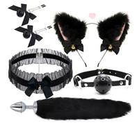 ¡ ̣ σ Con Orejas y Cola de Pelo de Zorro Falso Juego de 5 Piezas, Hecho a Mano, Disfraces y Accesorios para Halloween, Navidad, Cosplay y Fiesta!