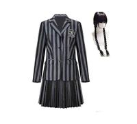 (Con peluca - Talla S para adulto) Disfraz de Miércoles Addams para cosplay, uniforme escolar de la