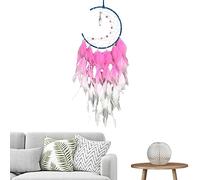 - con plumas azules - Decoración de luna de plumas azules | Adornos de hechos a mano, decoraciones de pared para sala de estar, dormitorio, oficina