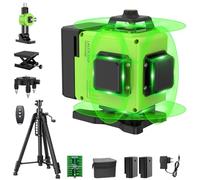 【con Trípode】Nivel Laser Autonivelante 360°x 4 Verde Grados, 30M, P54, Base Magnética Giratoria 360°, Herramienta De Nivelación Profesional De Alta Precisión, 2 batería, Función de Pulso